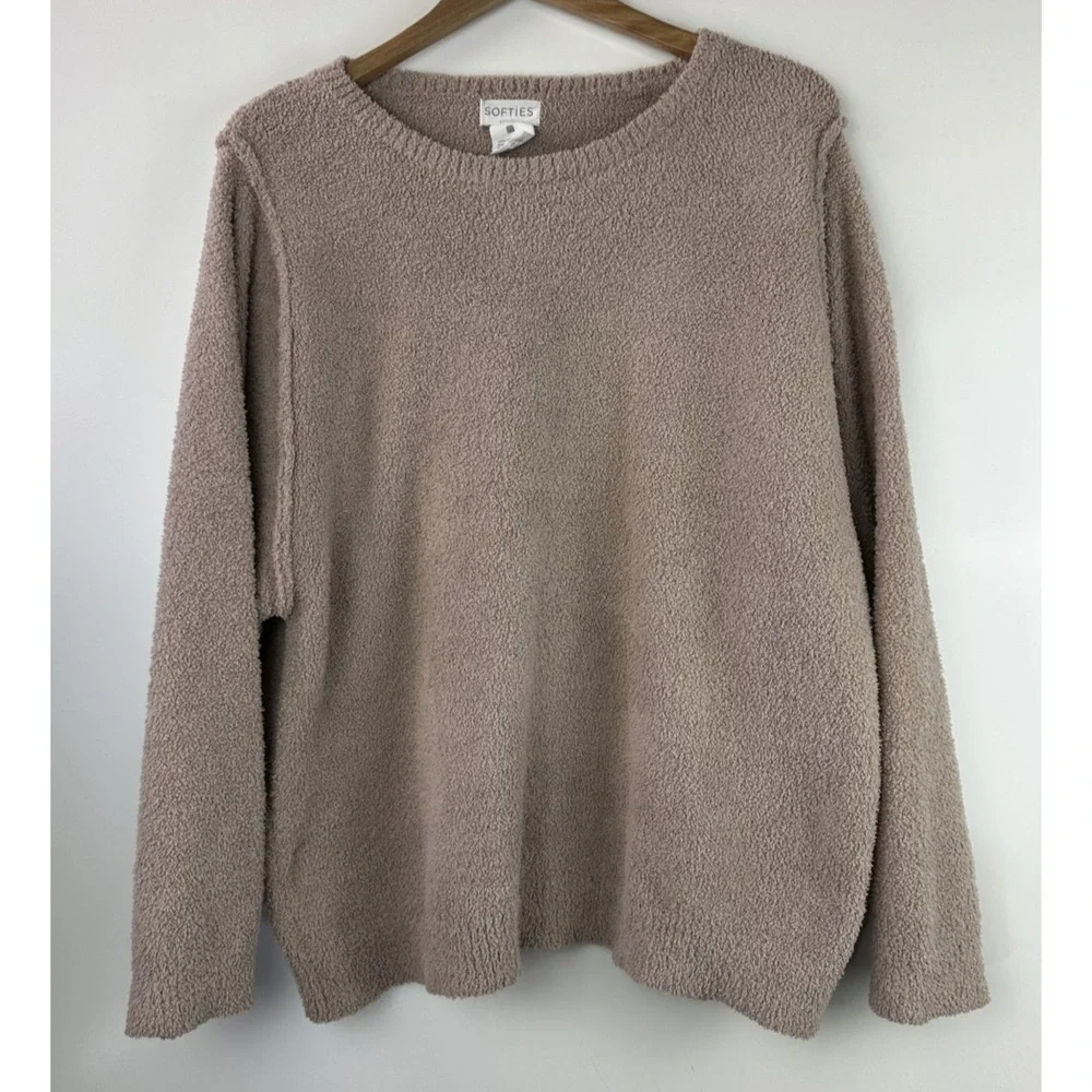 Softies Cozy Teddy Reverse Seam Crew Neck LS Top Pants Lounge Set Brown Size XL - Picture 3 of 16